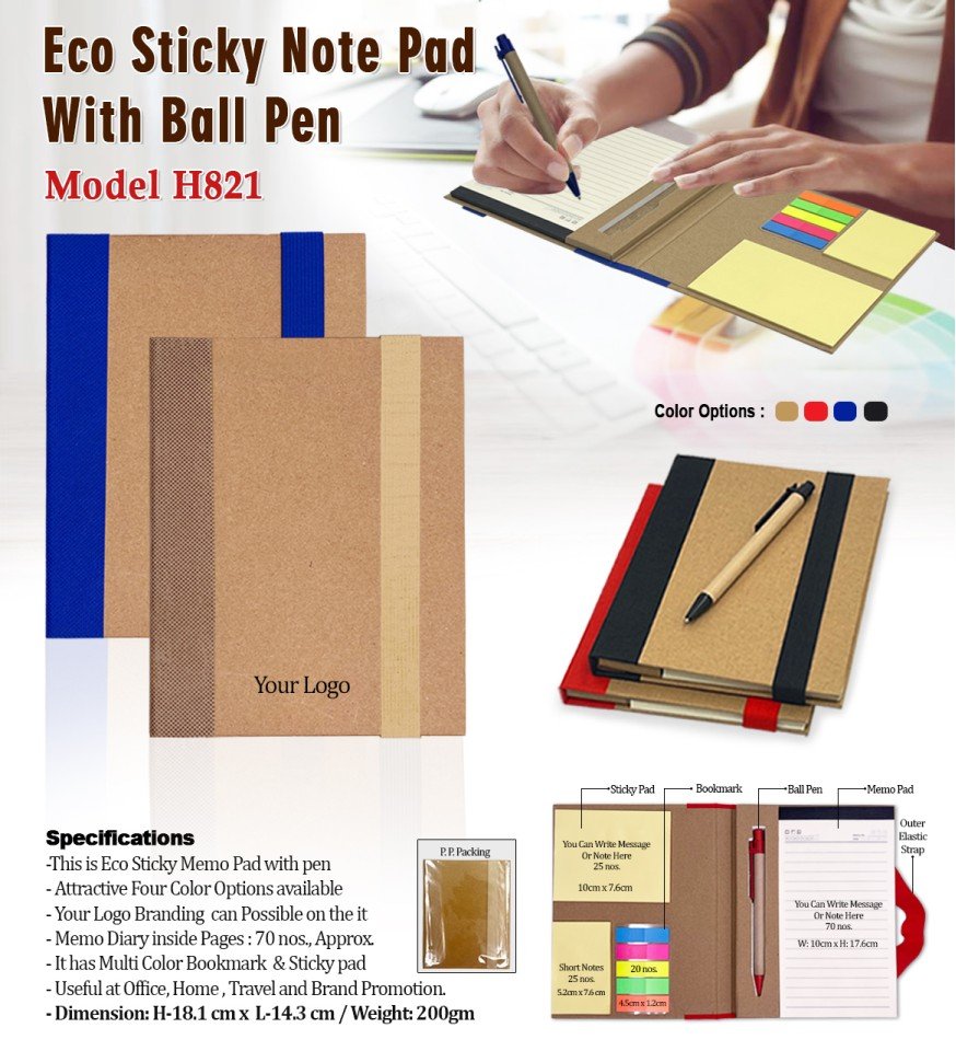 Eco Sticky  Note Pad with Ball Pen -MCG000309